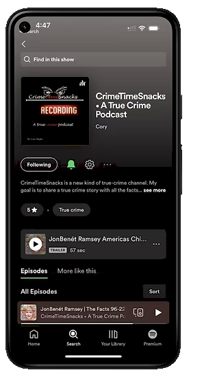 The CrimeTimeSnacks show page on Spotify